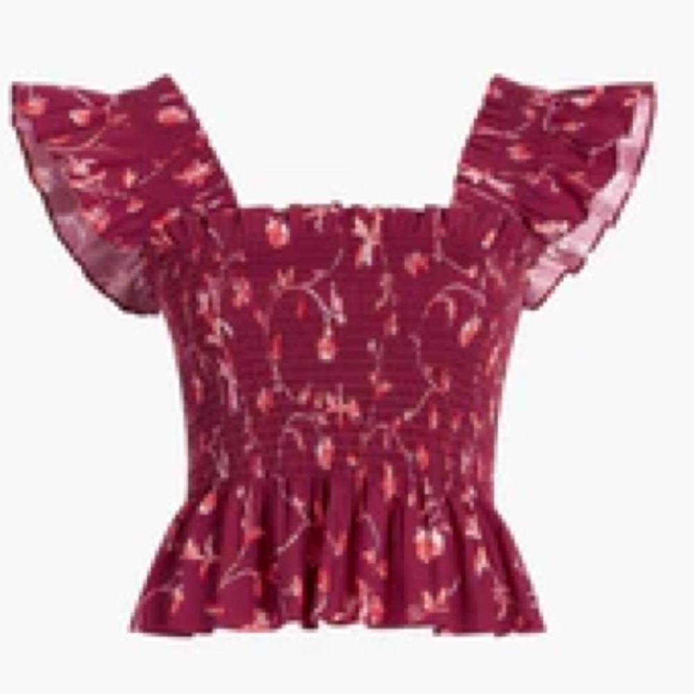 The Paz Top - Burgundy Botanical Poplin